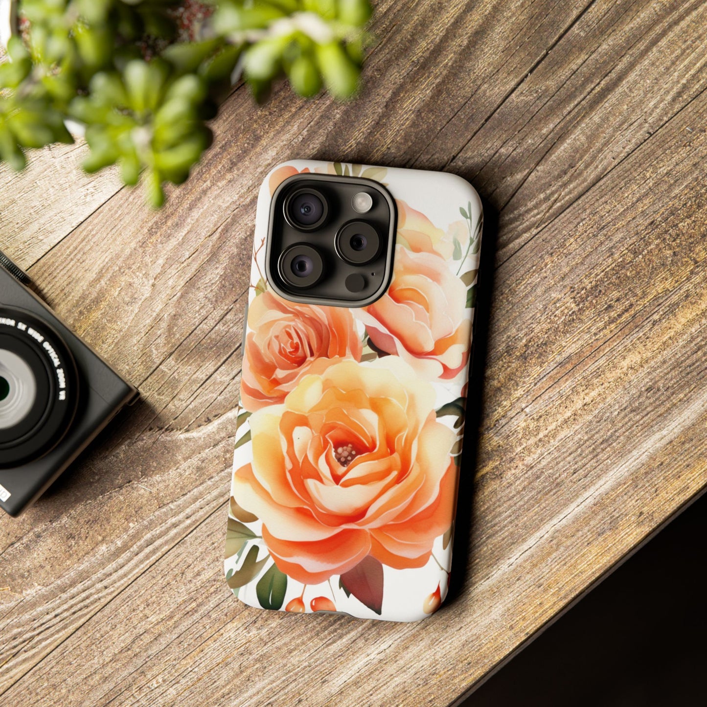 Floral Peach Rose Tough Phone Case — Protective Botanical iPhone Cover