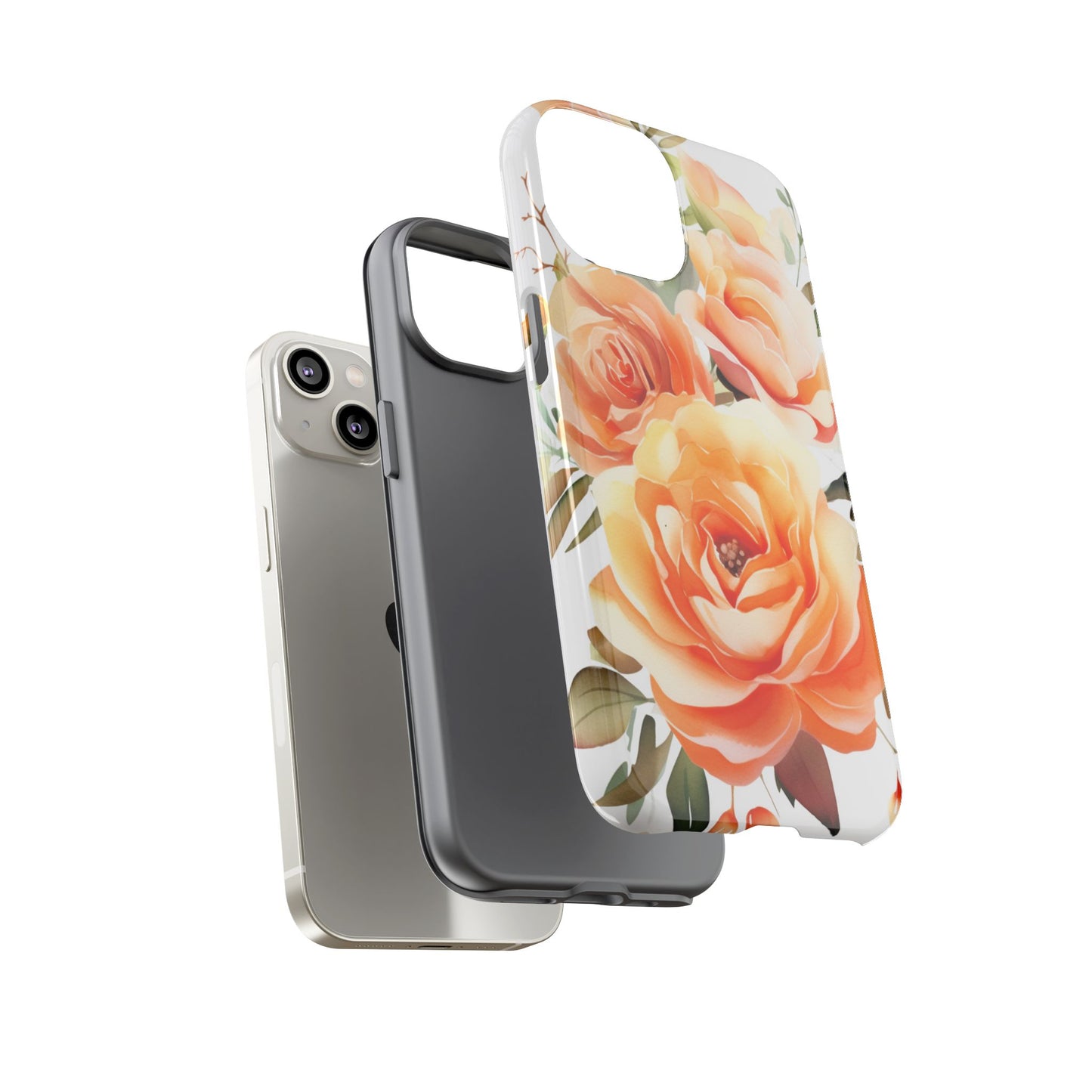 Floral Peach Rose Tough Phone Case — Protective Botanical iPhone Cover