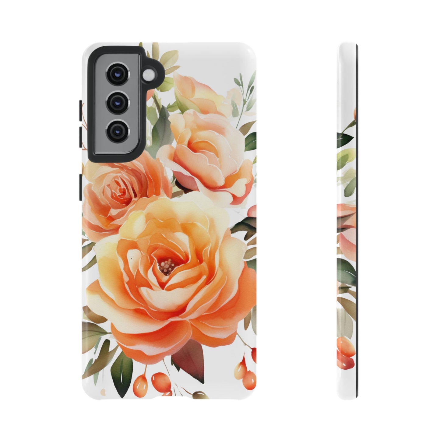 Floral Peach Rose Tough Phone Case — Protective Botanical iPhone Cover