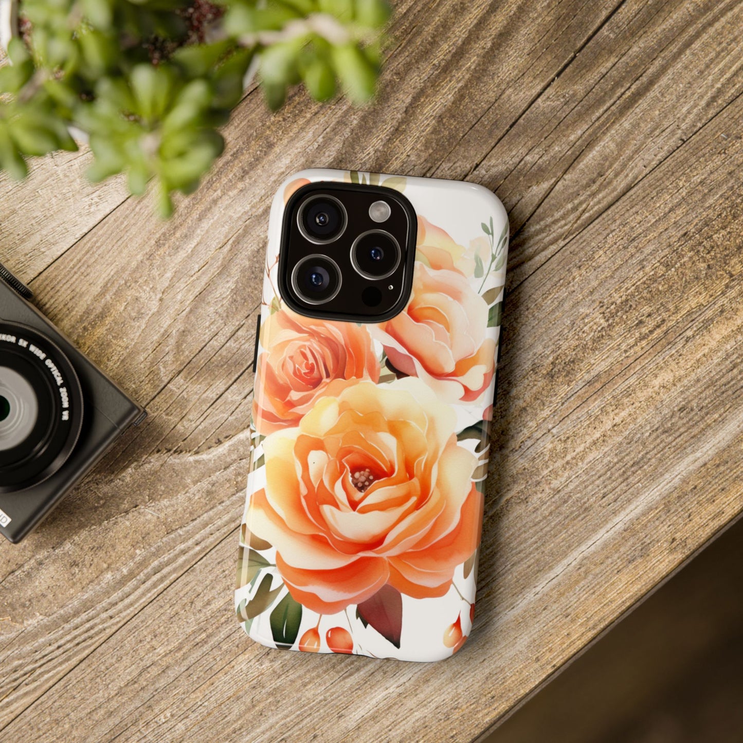 Floral Peach Rose Tough Phone Case — Protective Botanical iPhone Cover