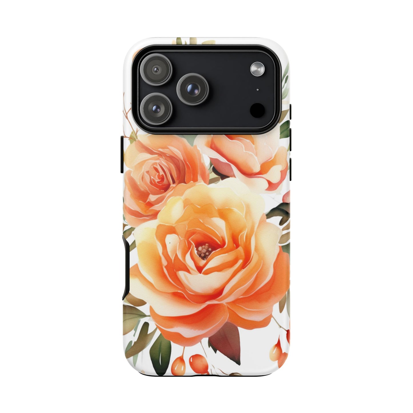Floral Peach Rose Tough Phone Case — Protective Botanical iPhone Cover