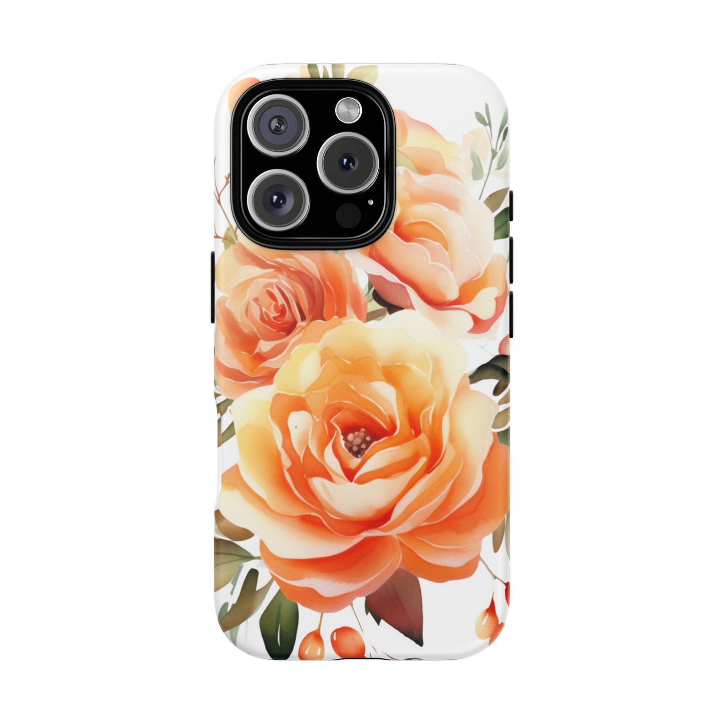 Floral Peach Rose Tough Phone Case — Protective Botanical iPhone Cover