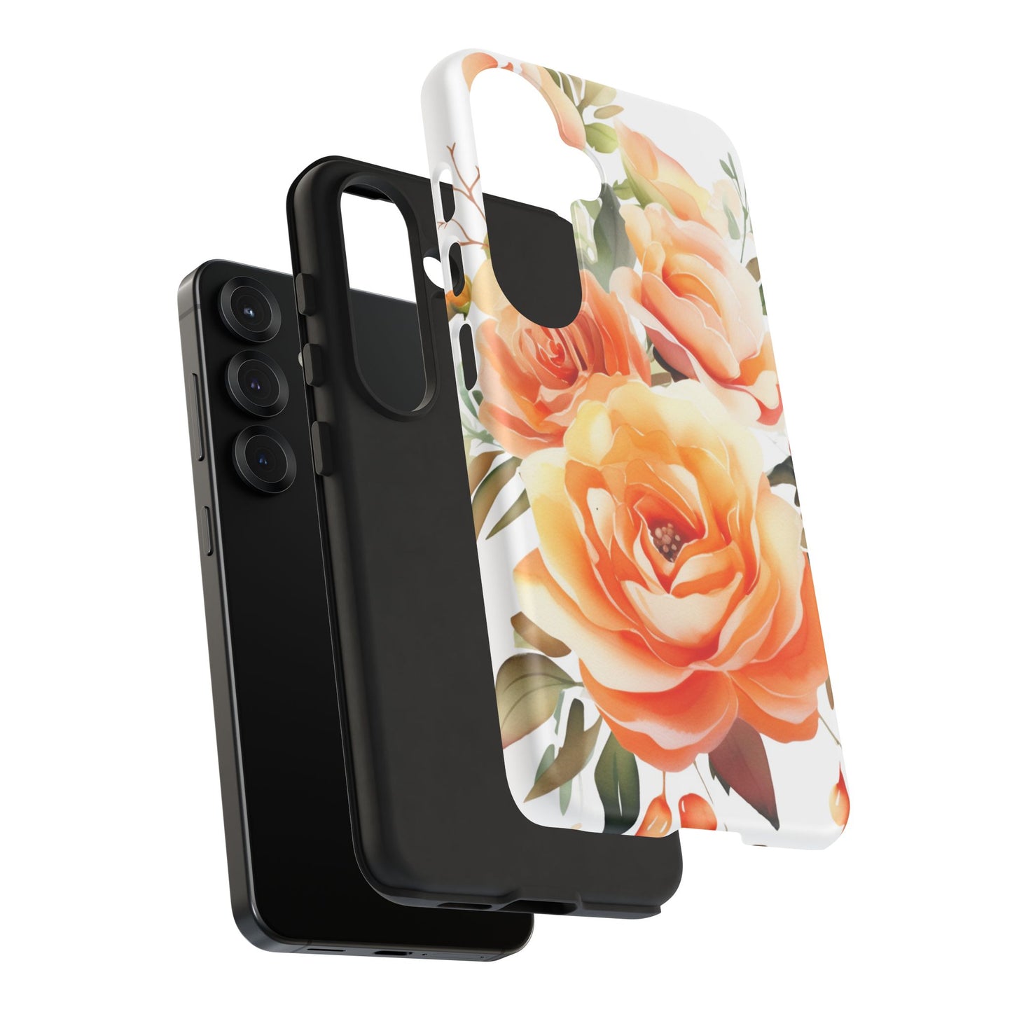 Floral Peach Rose Tough Phone Case — Protective Botanical iPhone Cover
