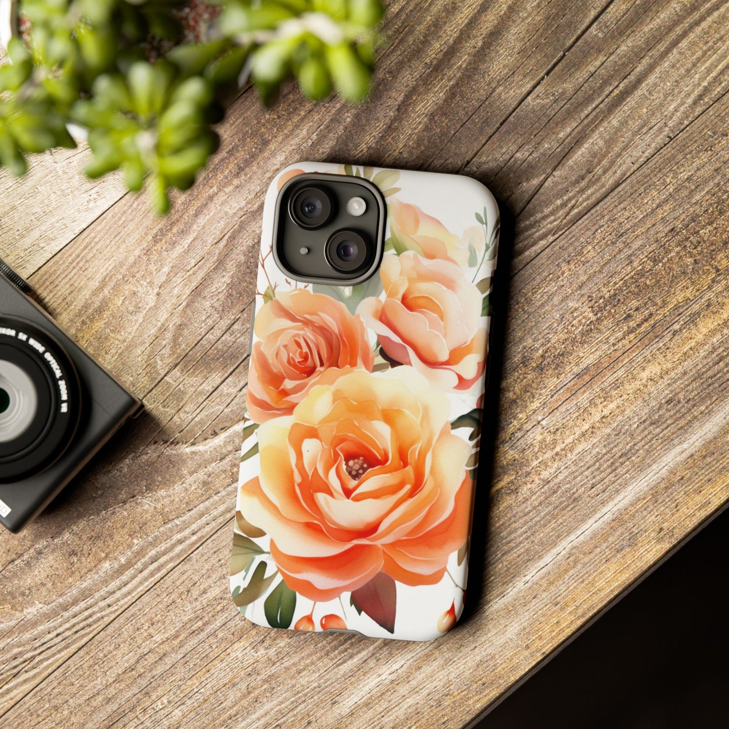 Floral Peach Rose Tough Phone Case — Protective Botanical iPhone Cover