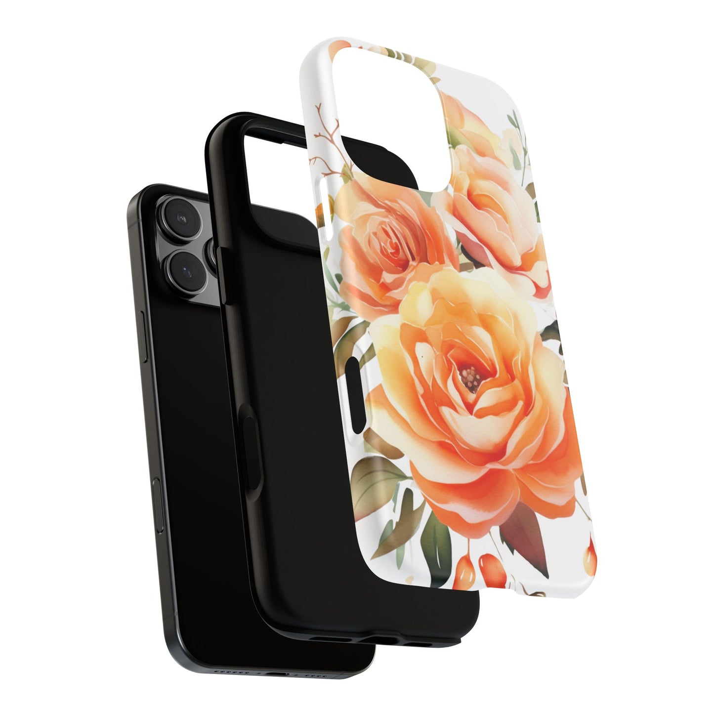 Floral Peach Rose Tough Phone Case — Protective Botanical iPhone Cover