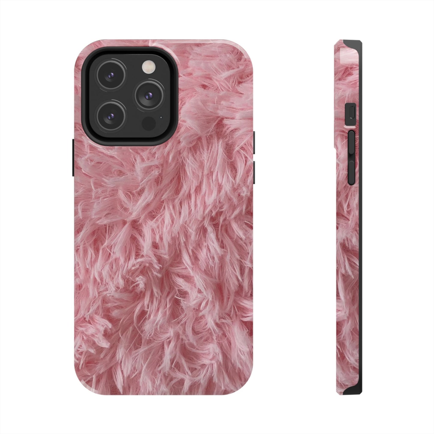 Pink Faux Fur Tough Phone Case — Plush Protective iPhone Cover