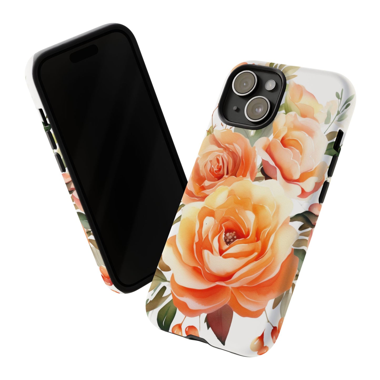 Floral Peach Rose Tough Phone Case — Protective Botanical iPhone Cover