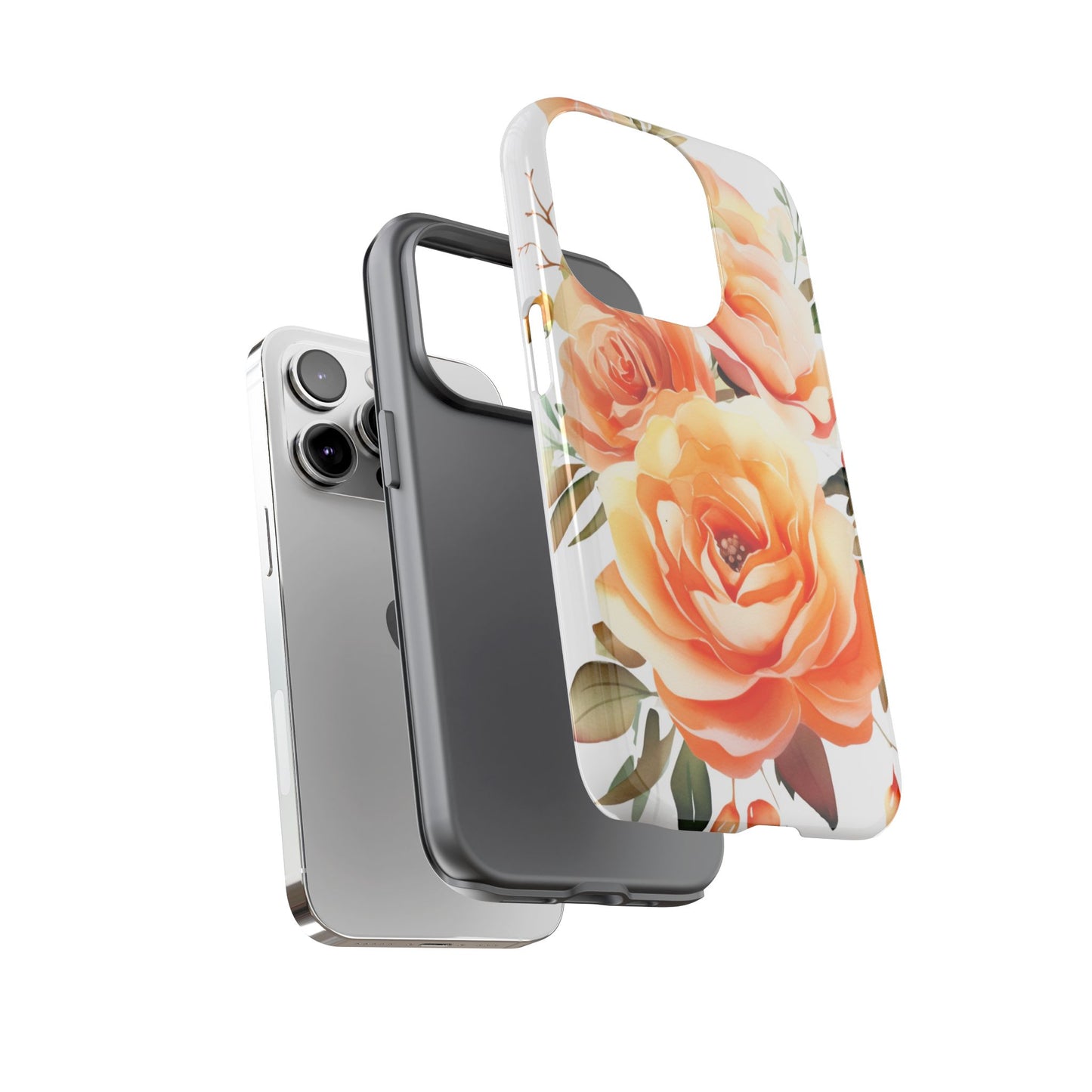 Floral Peach Rose Tough Phone Case — Protective Botanical iPhone Cover