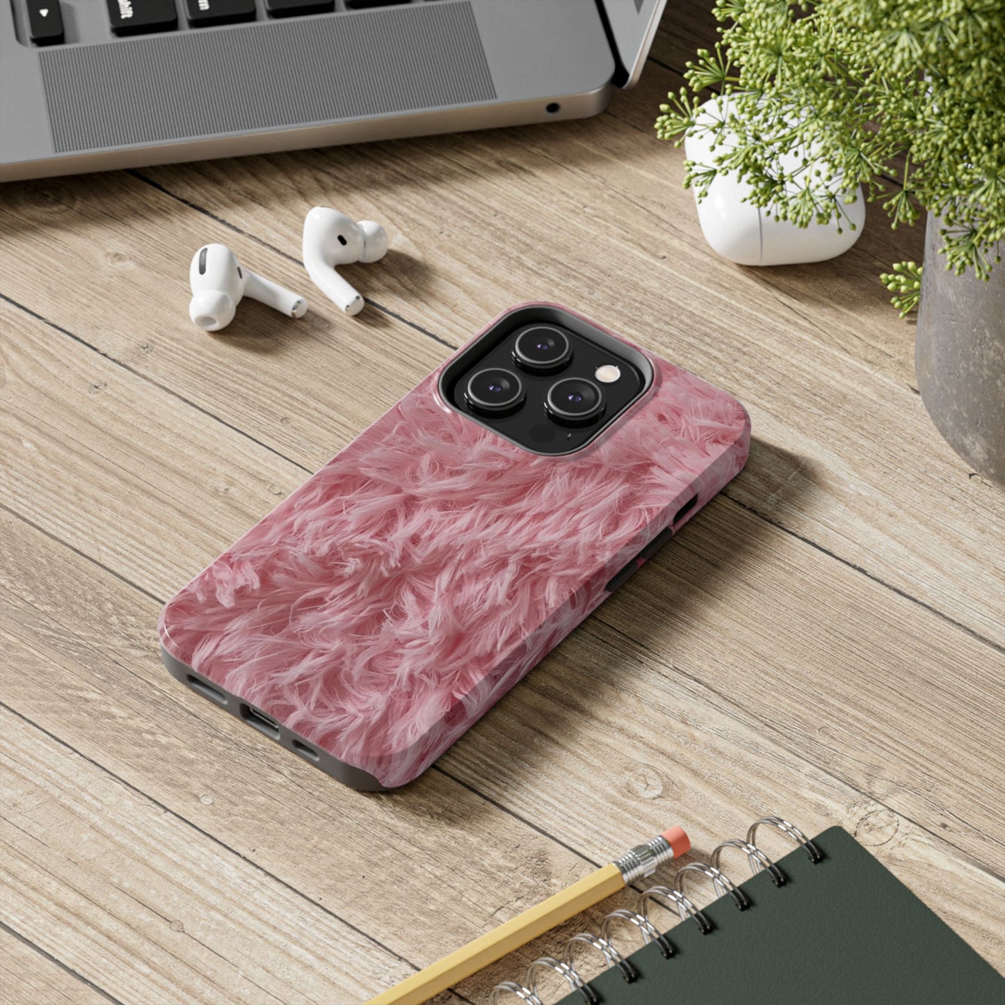 Pink Faux Fur Tough Phone Case — Plush Protective iPhone Cover