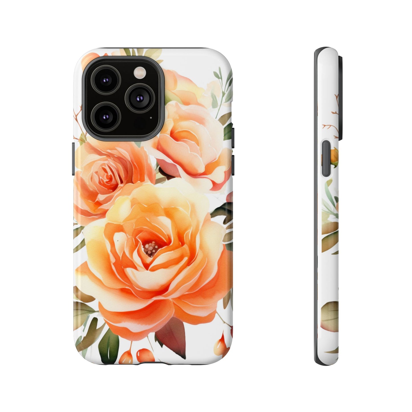 Floral Peach Rose Tough Phone Case — Protective Botanical iPhone Cover