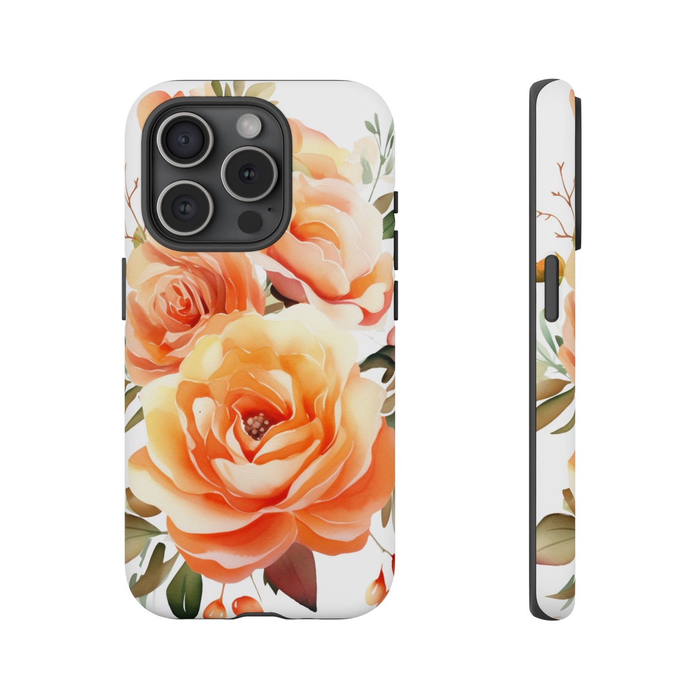 Floral Peach Rose Tough Phone Case — Protective Botanical iPhone Cover