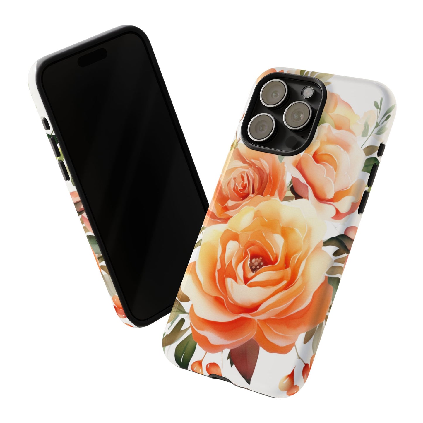 Floral Peach Rose Tough Phone Case — Protective Botanical iPhone Cover