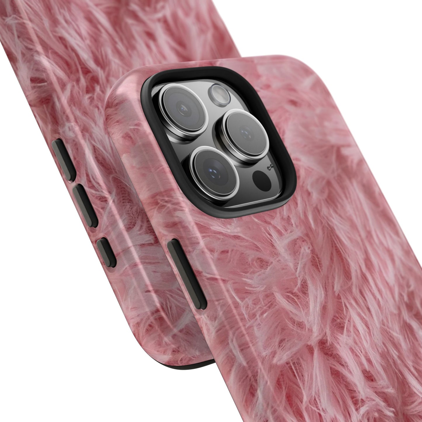 Pink Faux Fur Tough Phone Case — Plush Protective iPhone Cover