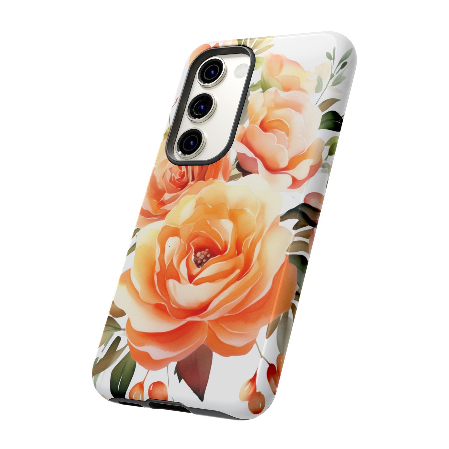 Floral Peach Rose Tough Phone Case — Protective Botanical iPhone Cover