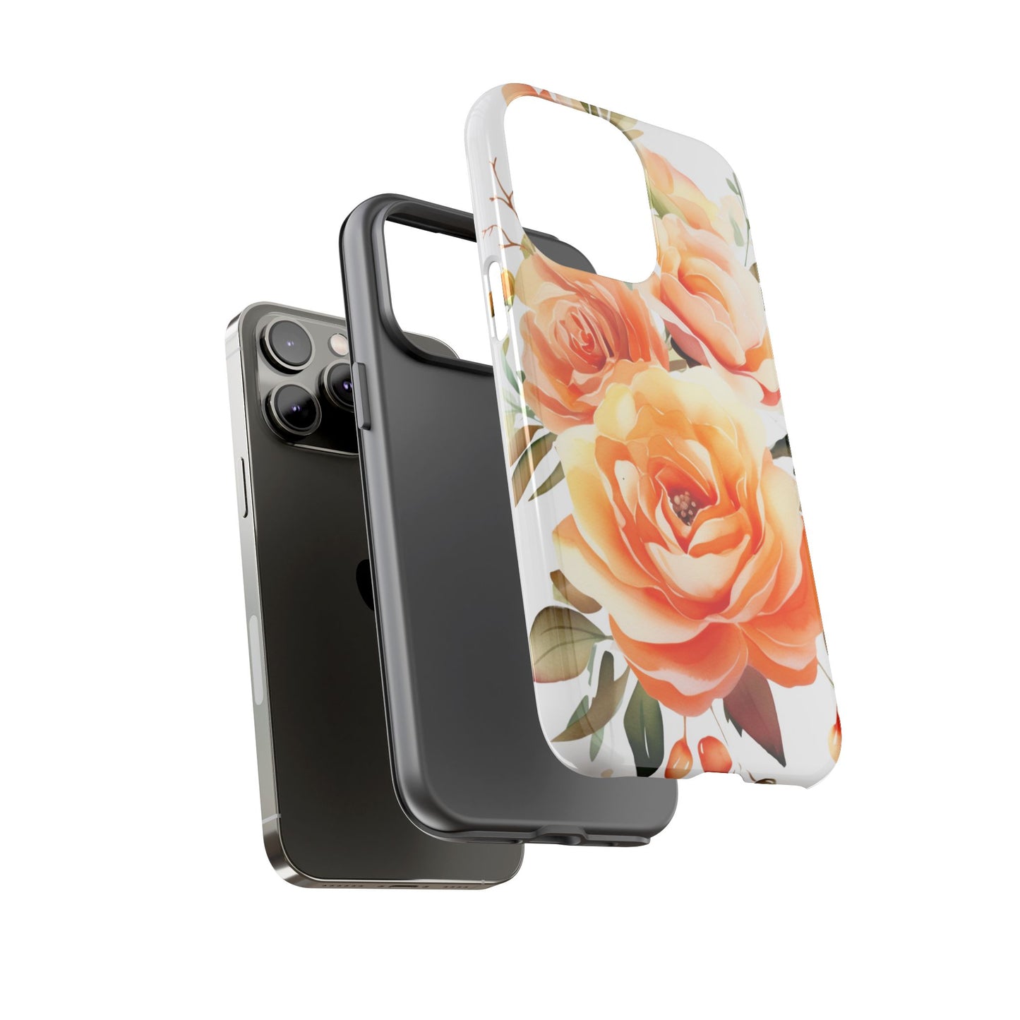 Floral Peach Rose Tough Phone Case — Protective Botanical iPhone Cover