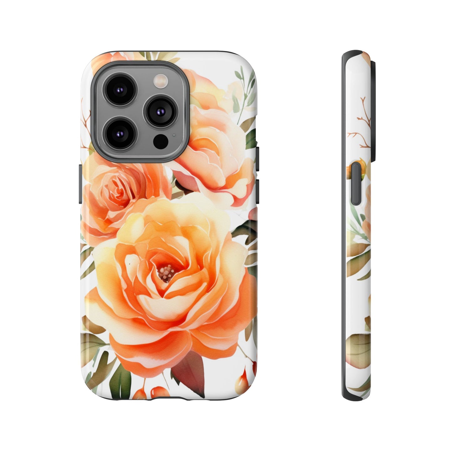 Floral Peach Rose Tough Phone Case — Protective Botanical iPhone Cover