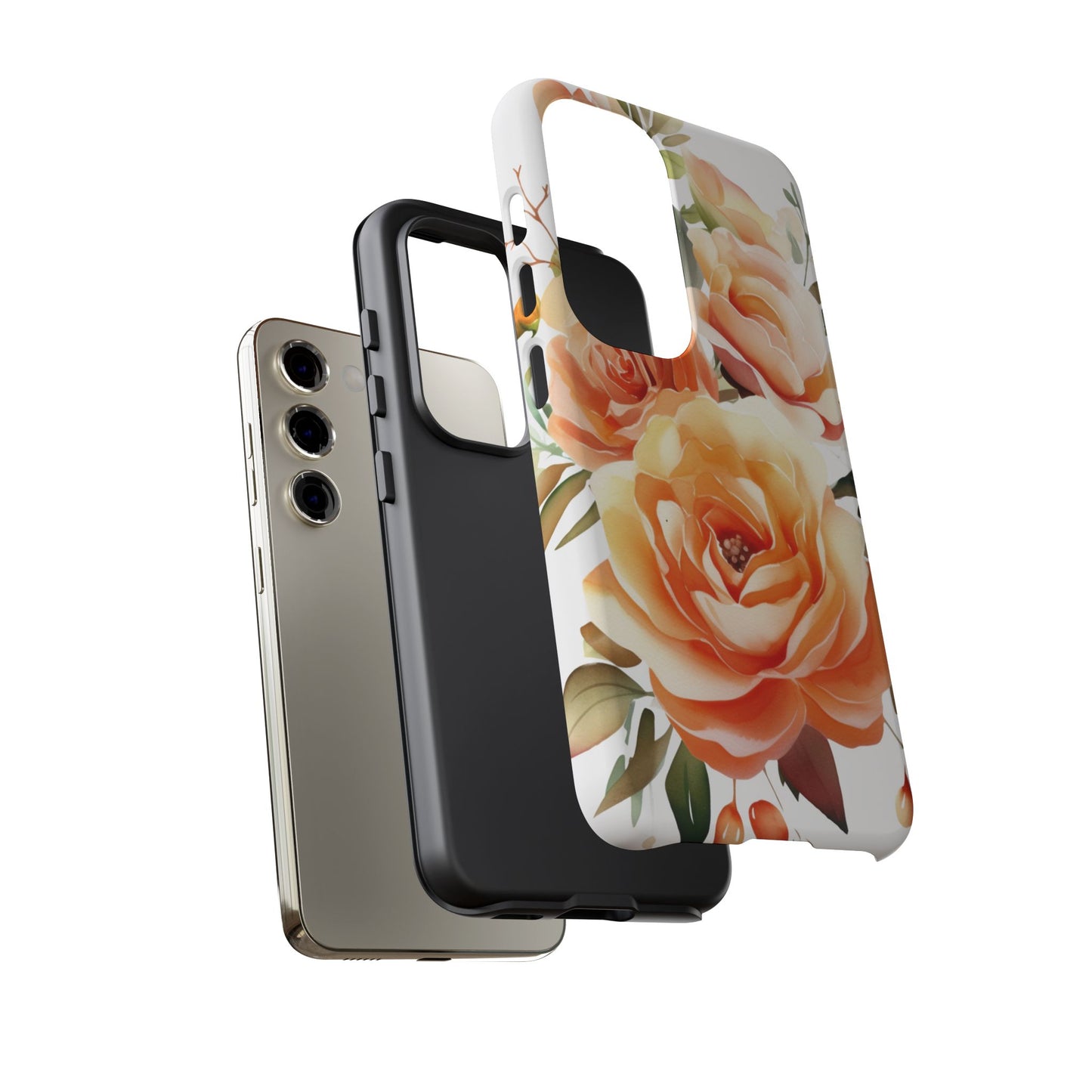 Floral Peach Rose Tough Phone Case — Protective Botanical iPhone Cover