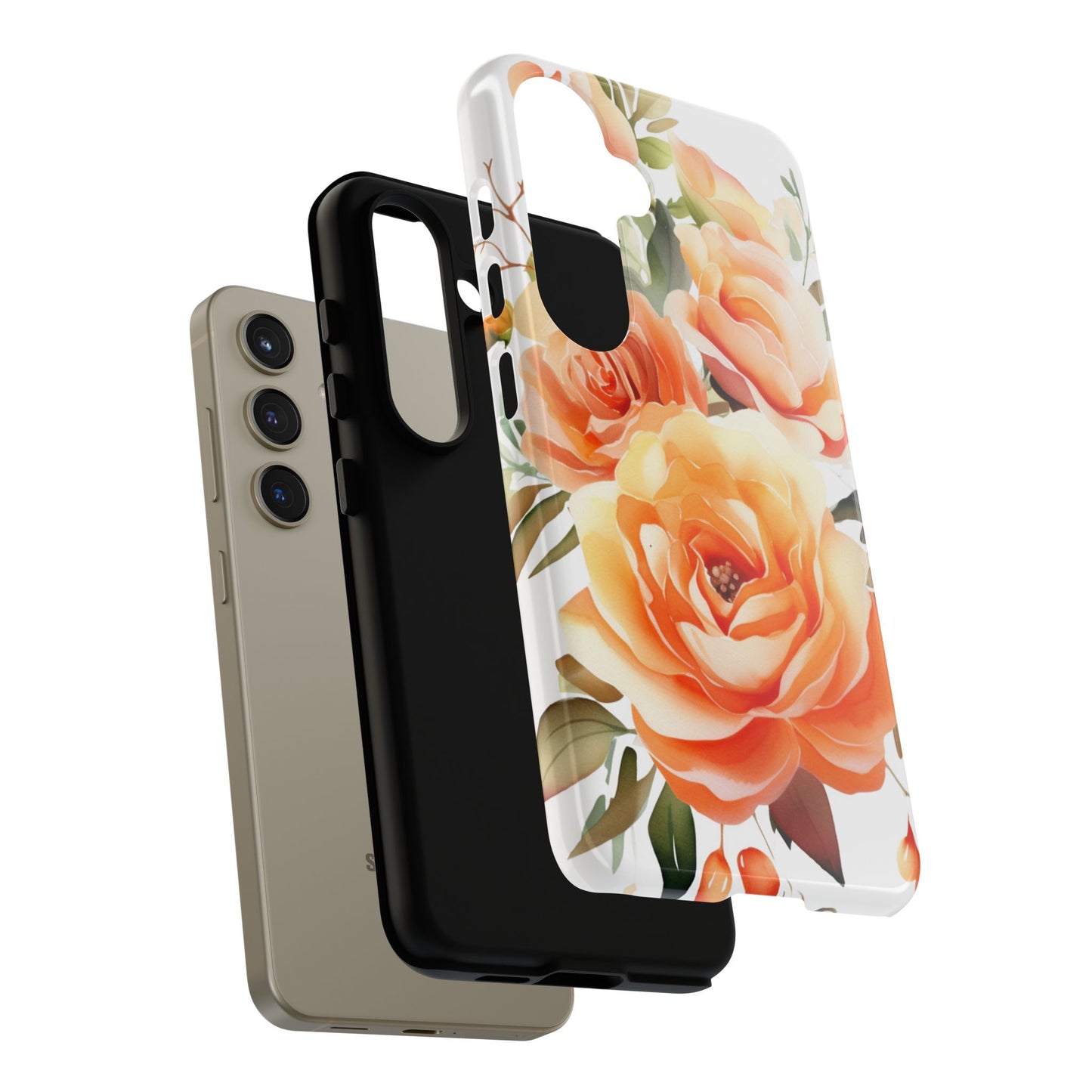 Floral Peach Rose Tough Phone Case — Protective Botanical iPhone Cover