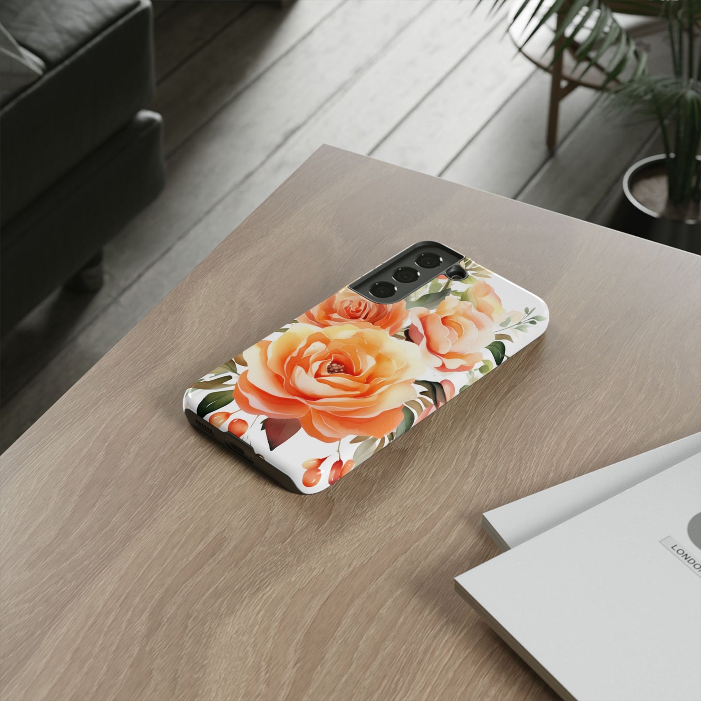 Floral Peach Rose Tough Phone Case — Protective Botanical iPhone Cover