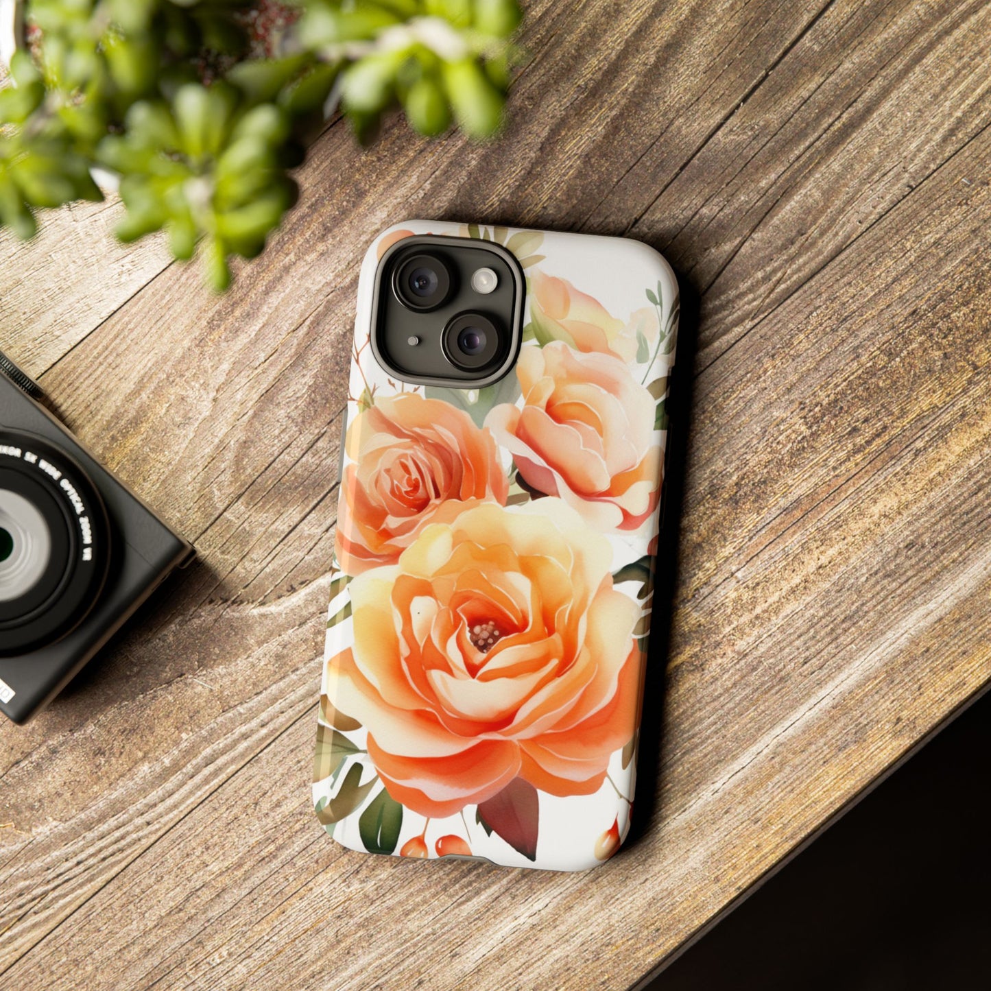 Floral Peach Rose Tough Phone Case — Protective Botanical iPhone Cover