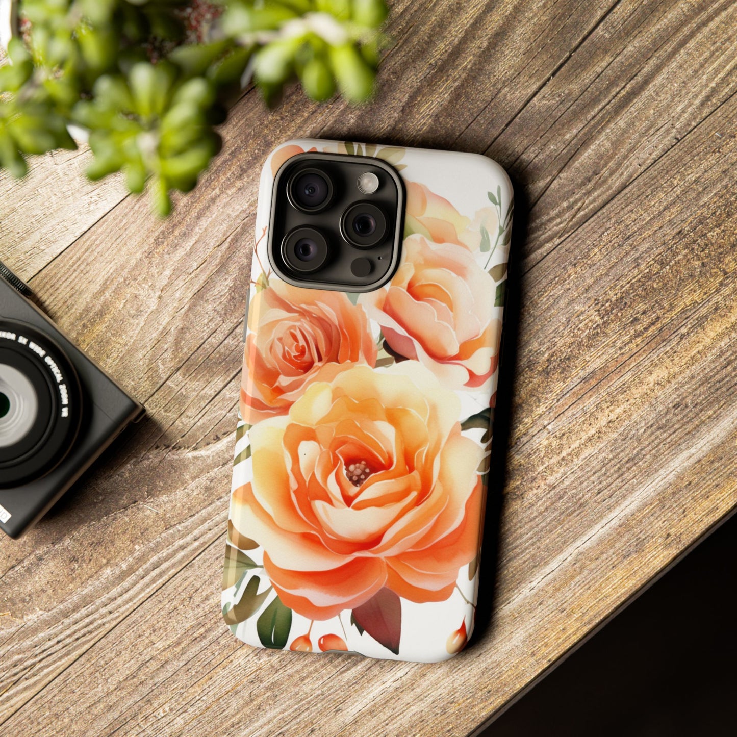 Floral Peach Rose Tough Phone Case — Protective Botanical iPhone Cover