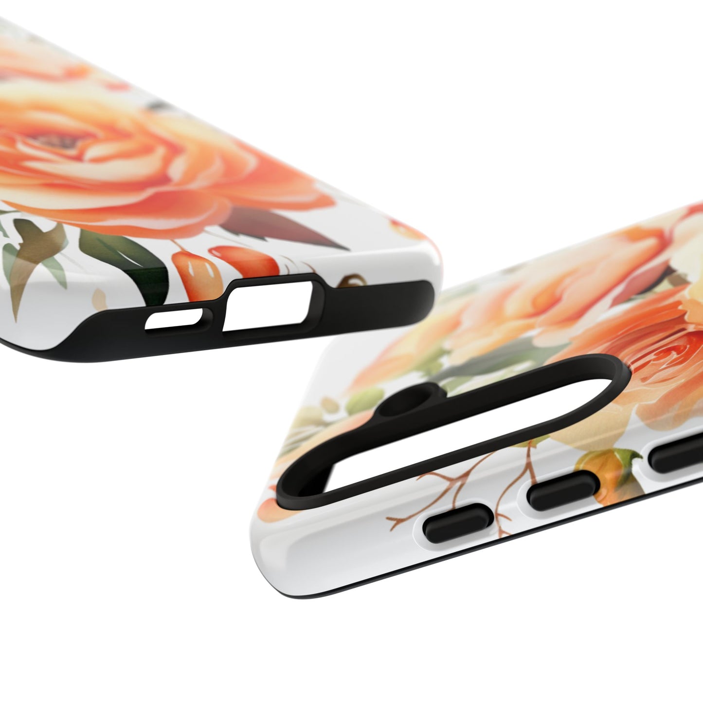 Floral Peach Rose Tough Phone Case — Protective Botanical iPhone Cover