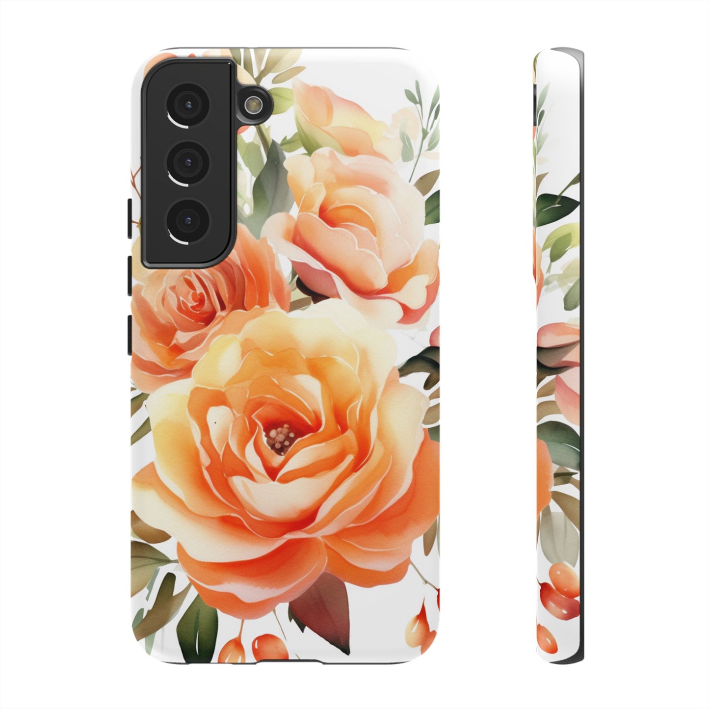 Floral Peach Rose Tough Phone Case — Protective Botanical iPhone Cover