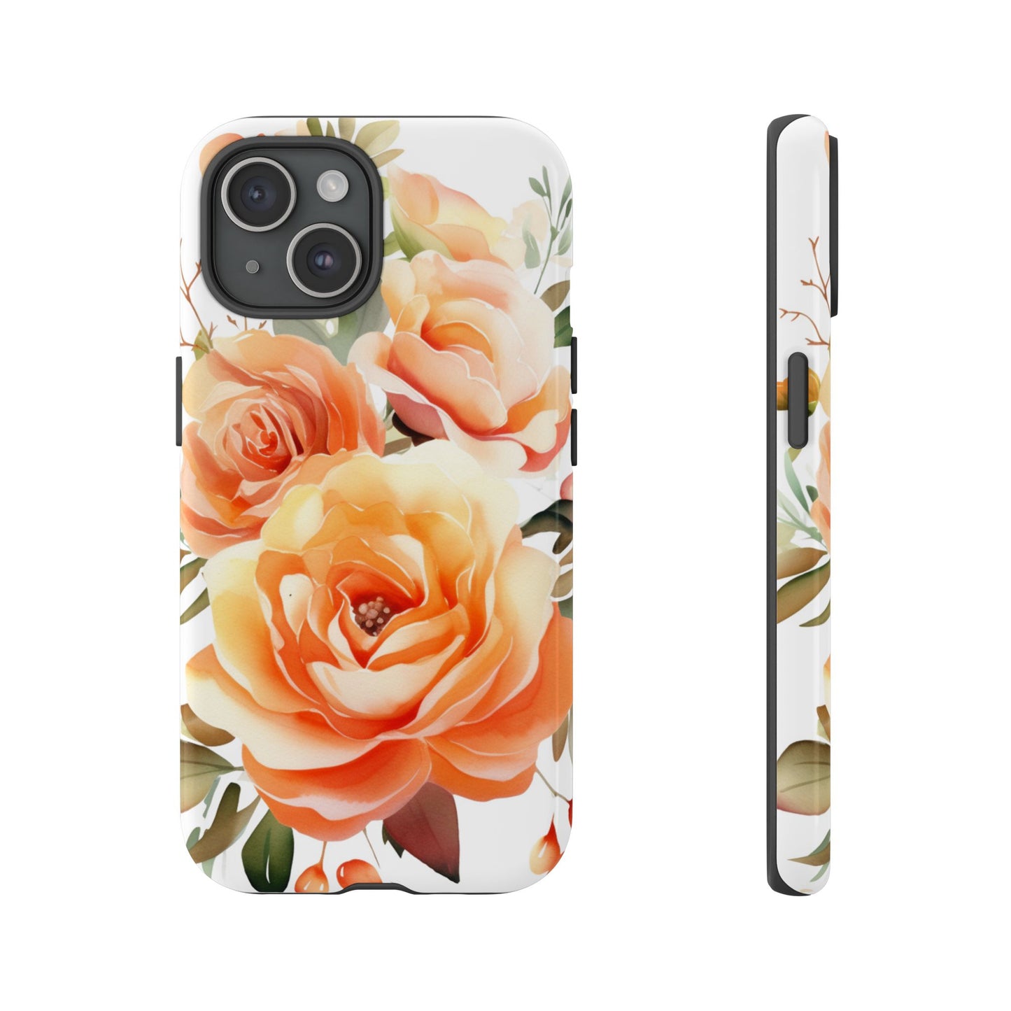 Floral Peach Rose Tough Phone Case — Protective Botanical iPhone Cover