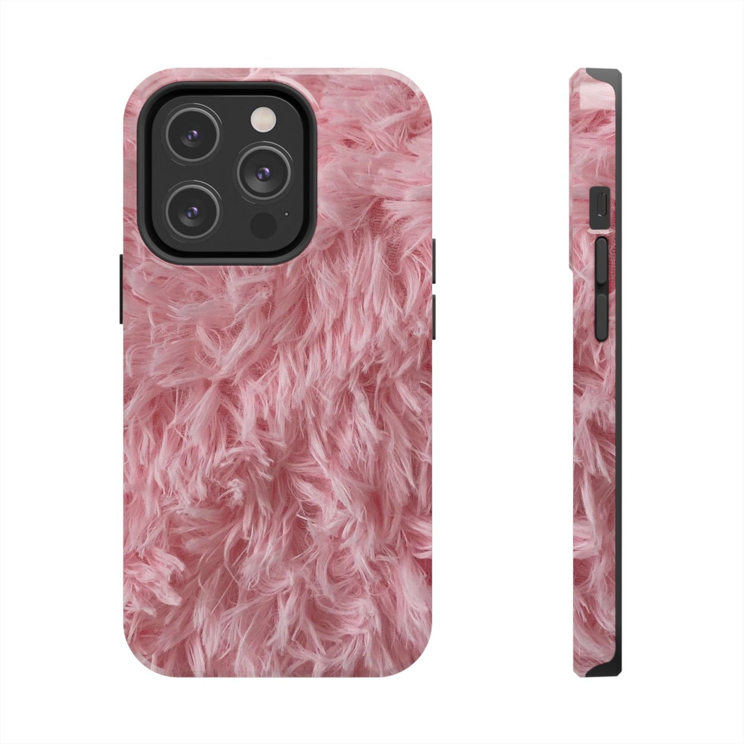 Pink Faux Fur Tough Phone Case — Plush Protective iPhone Cover