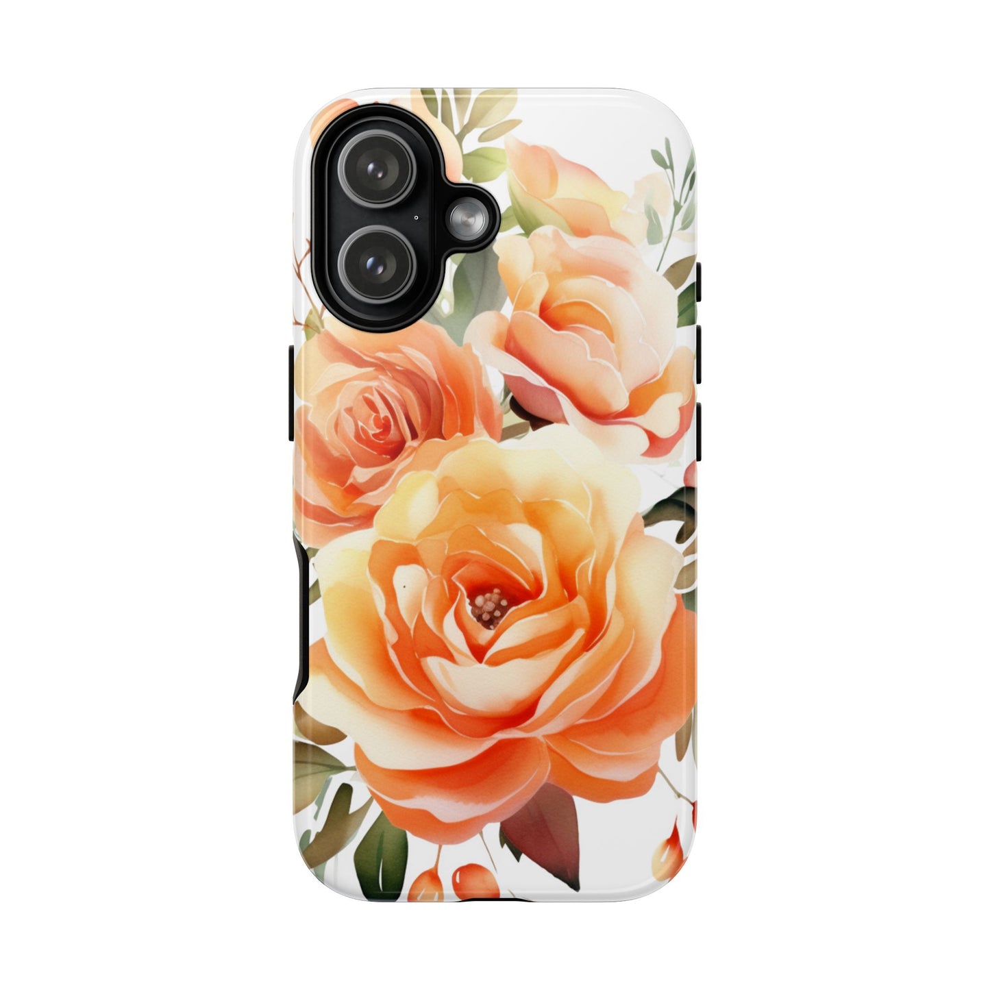 Floral Peach Rose Tough Phone Case — Protective Botanical iPhone Cover