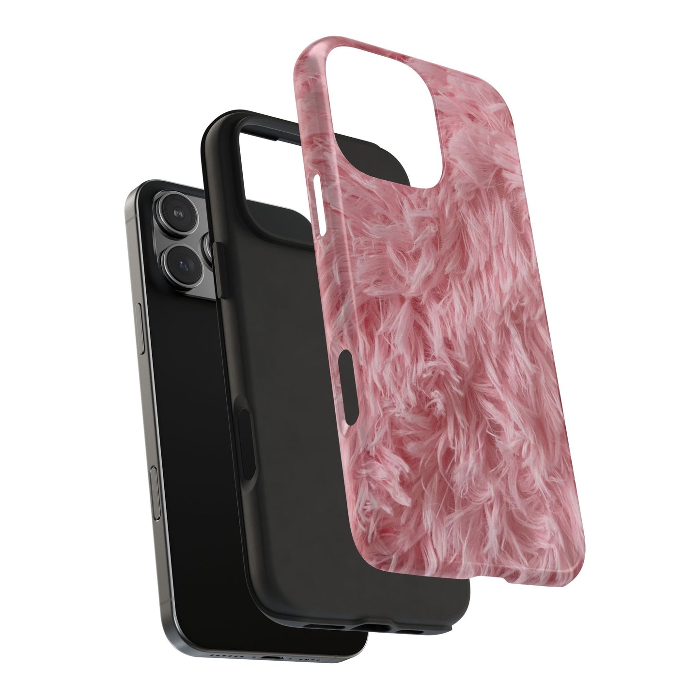 Pink Faux Fur Tough Phone Case — Plush Protective iPhone Cover
