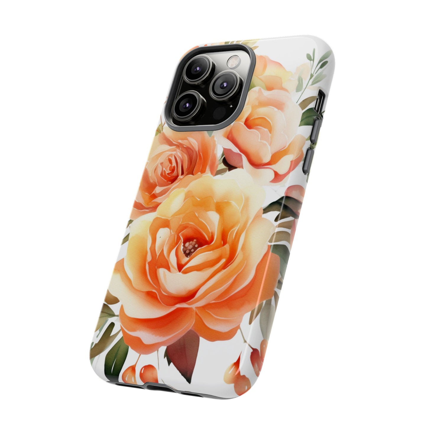 Floral Peach Rose Tough Phone Case — Protective Botanical iPhone Cover