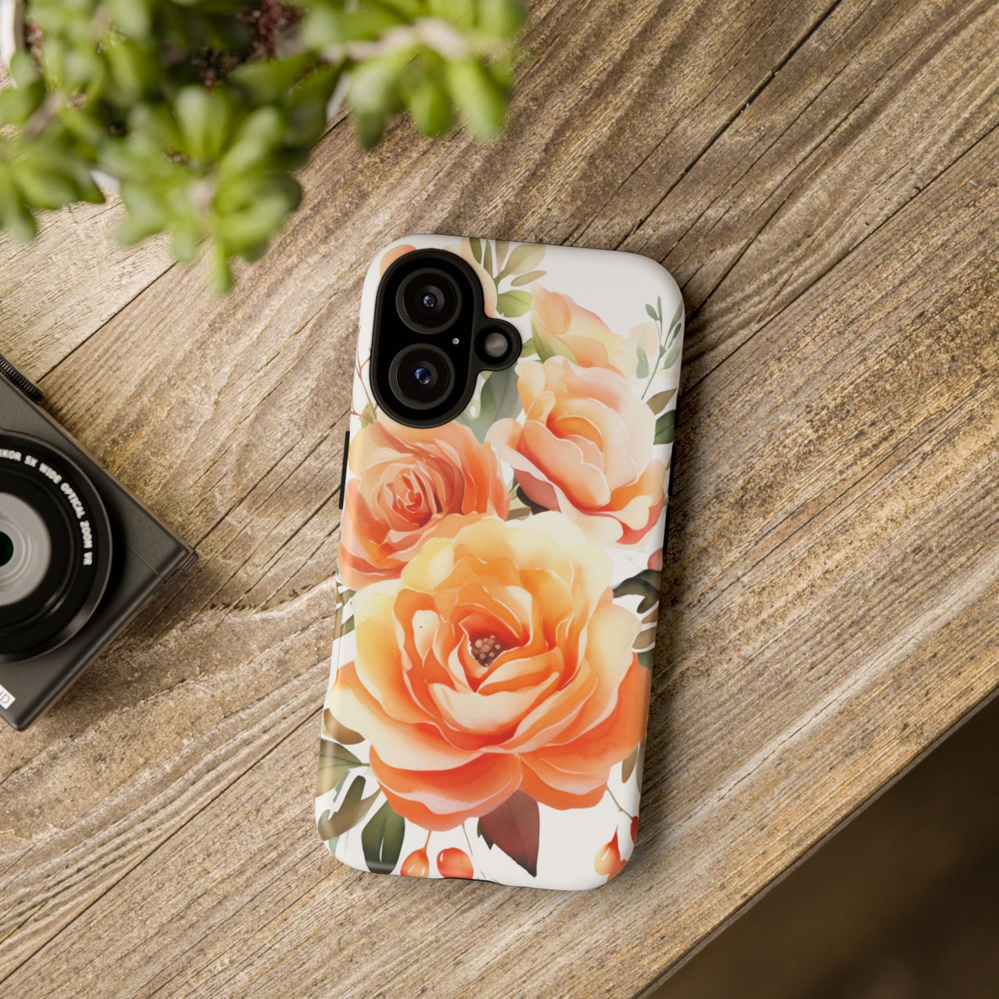 Floral Peach Rose Tough Phone Case — Protective Botanical iPhone Cover
