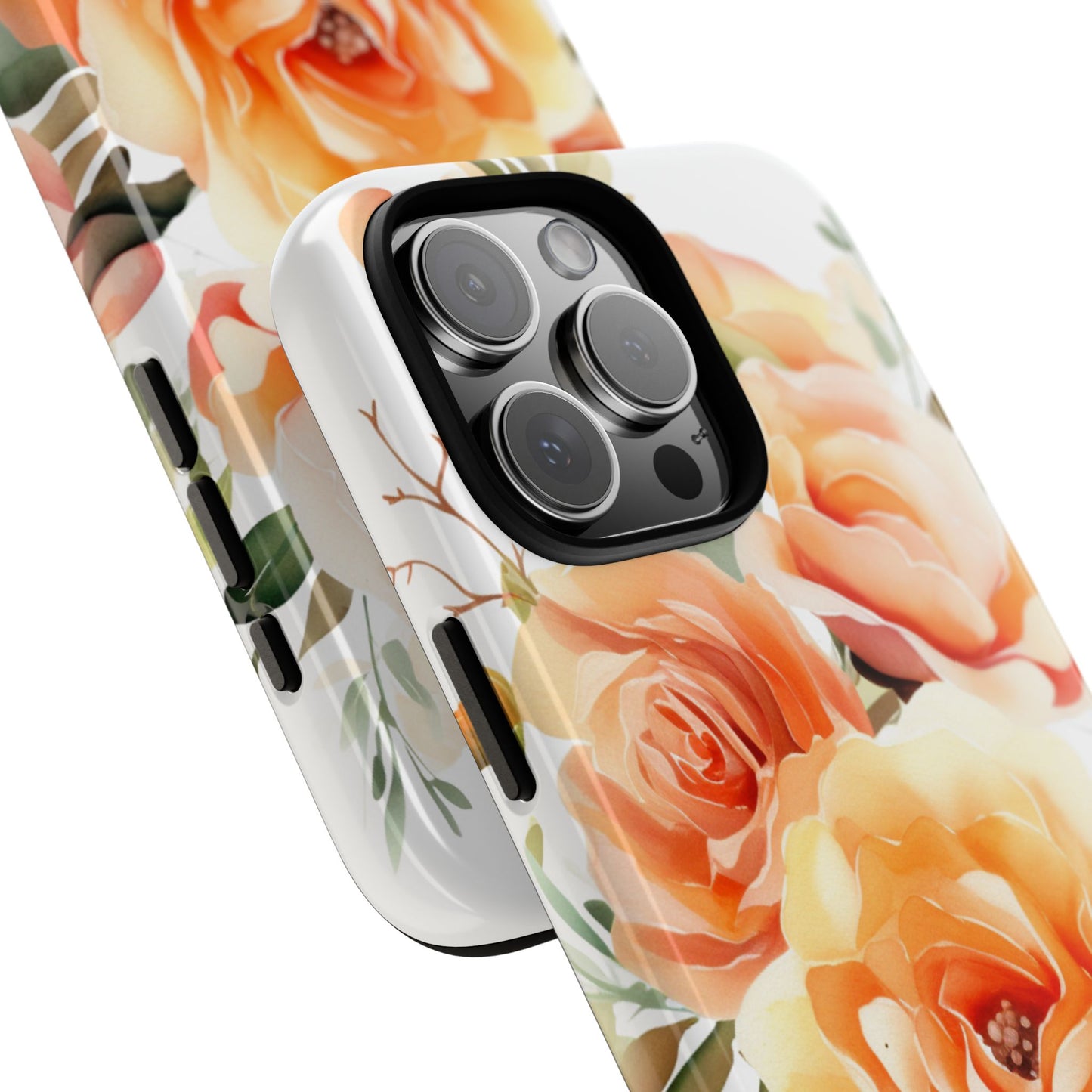 Floral Peach Rose Tough Phone Case — Protective Botanical iPhone Cover