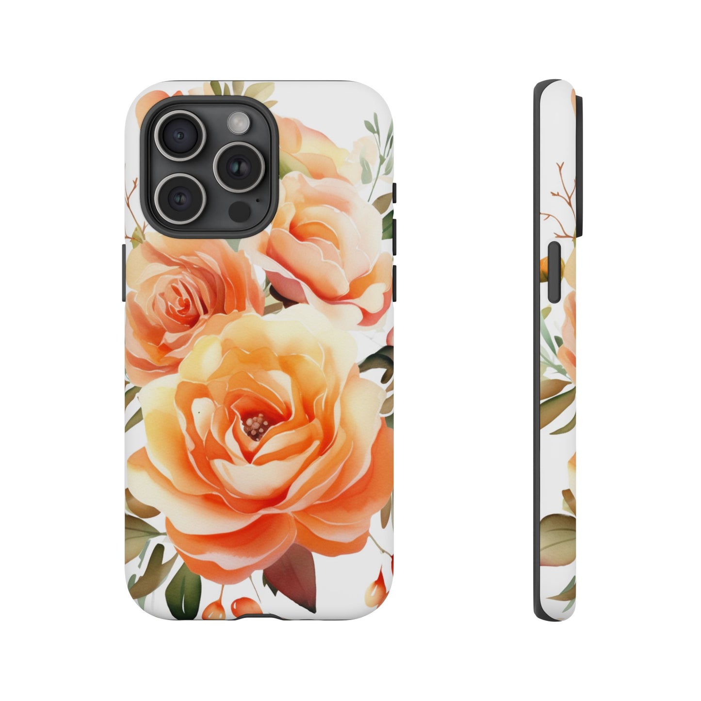 Floral Peach Rose Tough Phone Case — Protective Botanical iPhone Cover