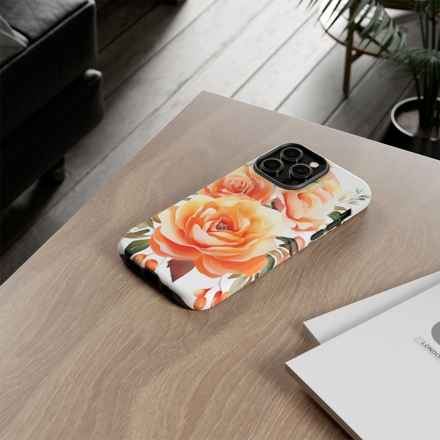 Floral Peach Rose Tough Phone Case — Protective Botanical iPhone Cover
