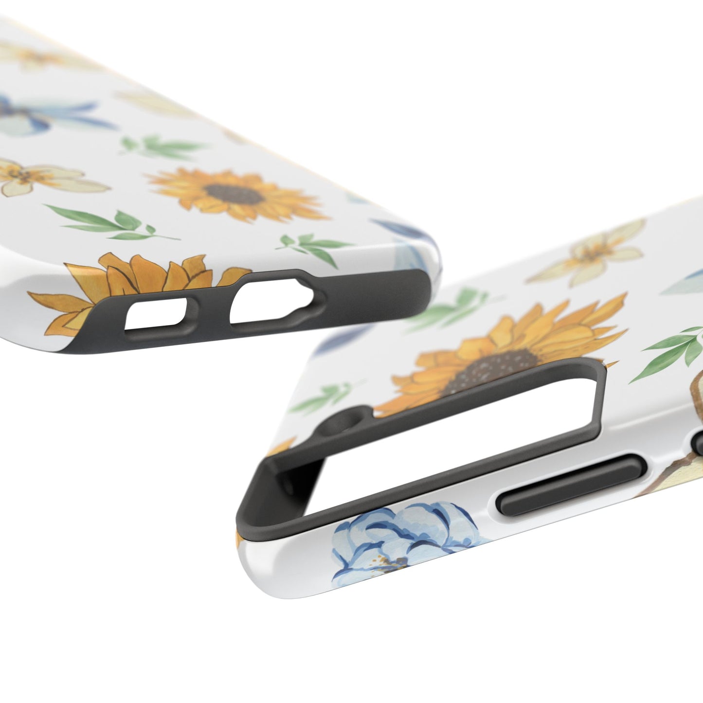 Floral Tough Phone Case — Watercolor Sunflower & Blue Blossom Protective Phone Case