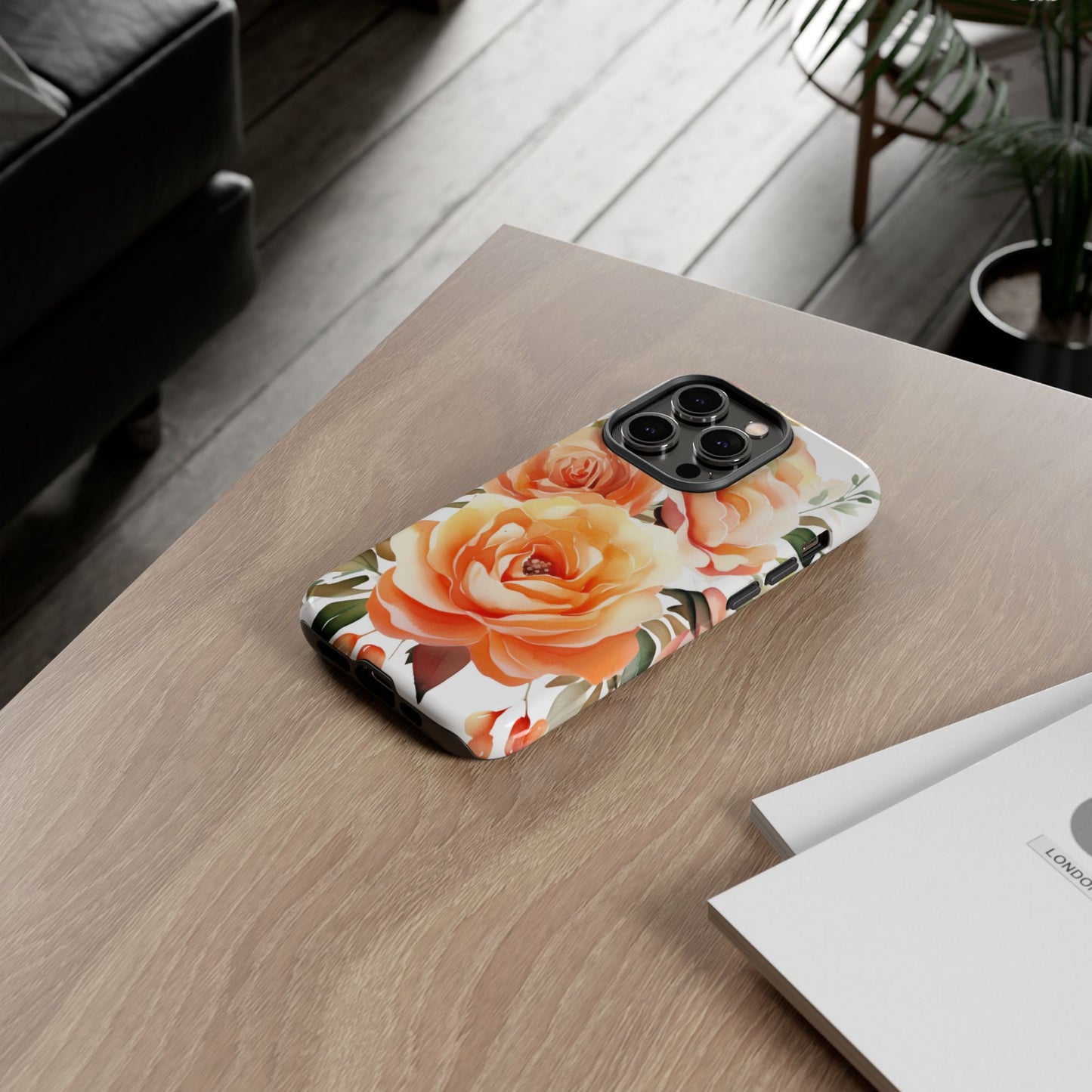 Floral Peach Rose Tough Phone Case — Protective Botanical iPhone Cover