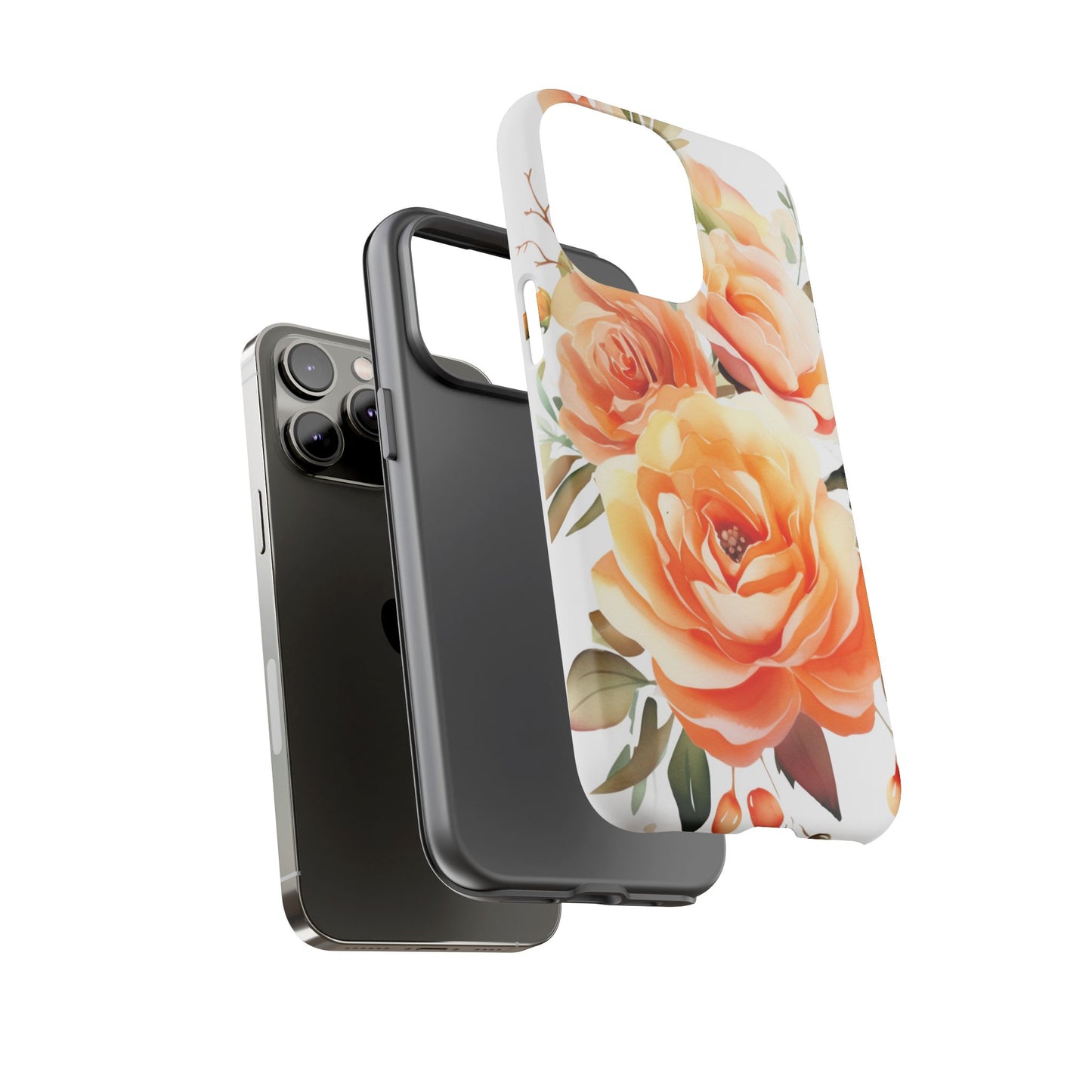 Floral Peach Rose Tough Phone Case — Protective Botanical iPhone Cover