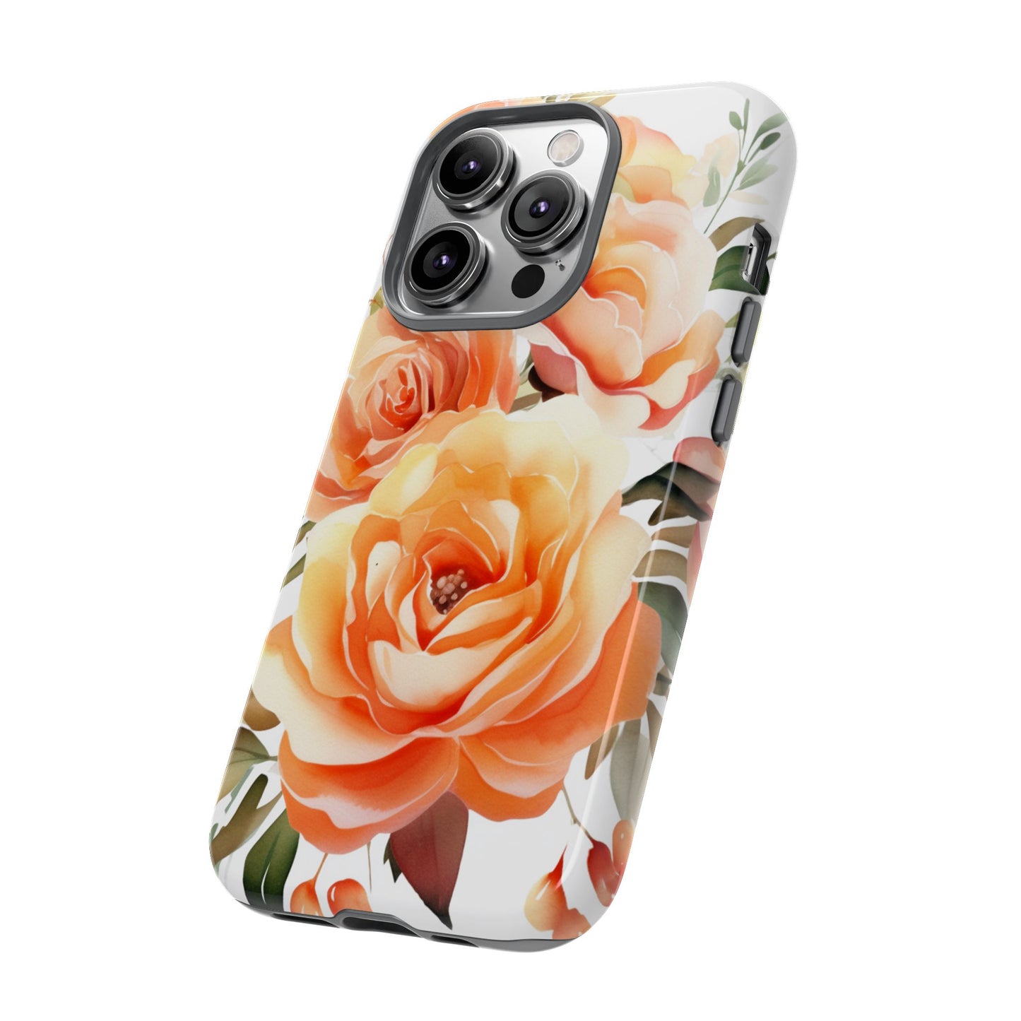 Floral Peach Rose Tough Phone Case — Protective Botanical iPhone Cover