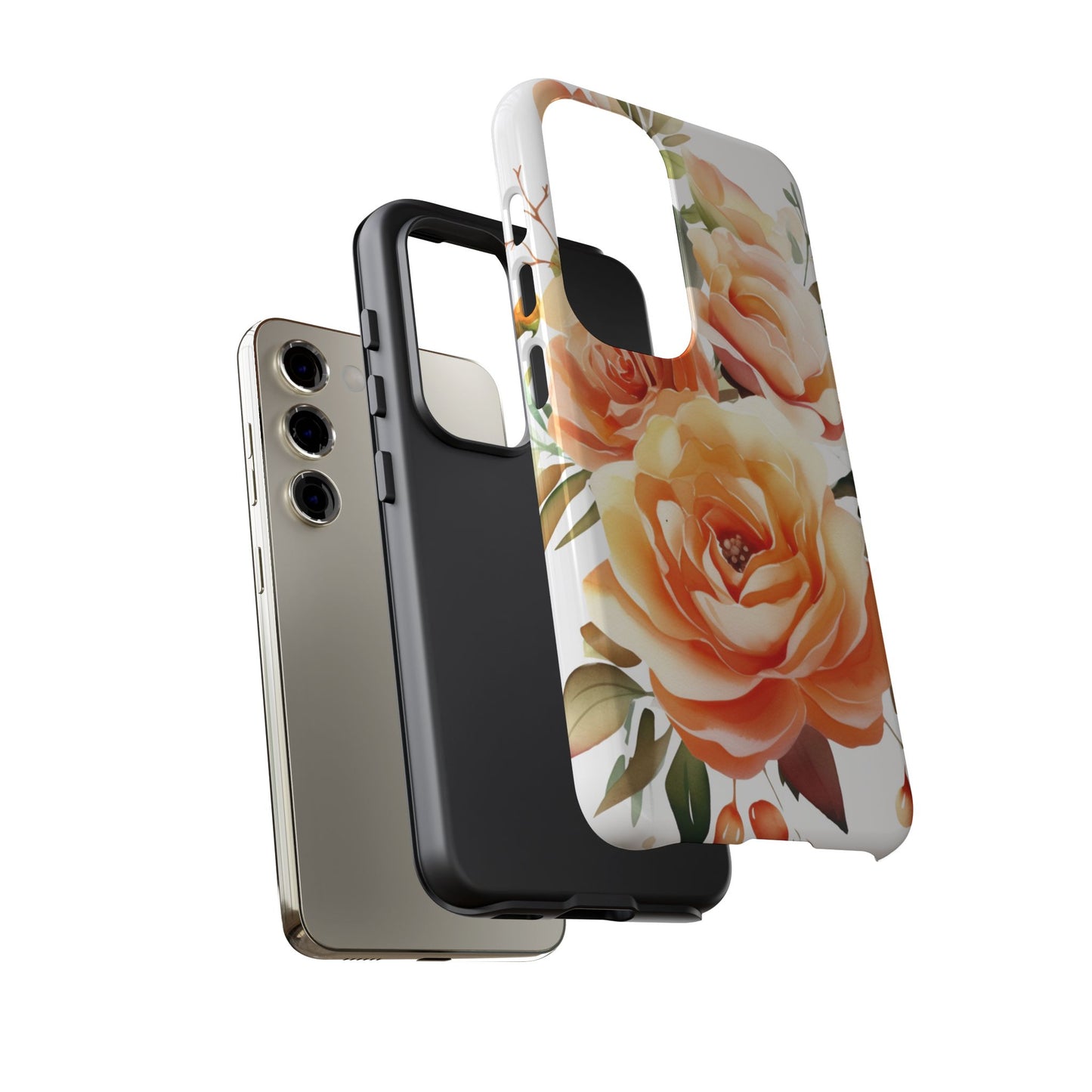 Floral Peach Rose Tough Phone Case — Protective Botanical iPhone Cover
