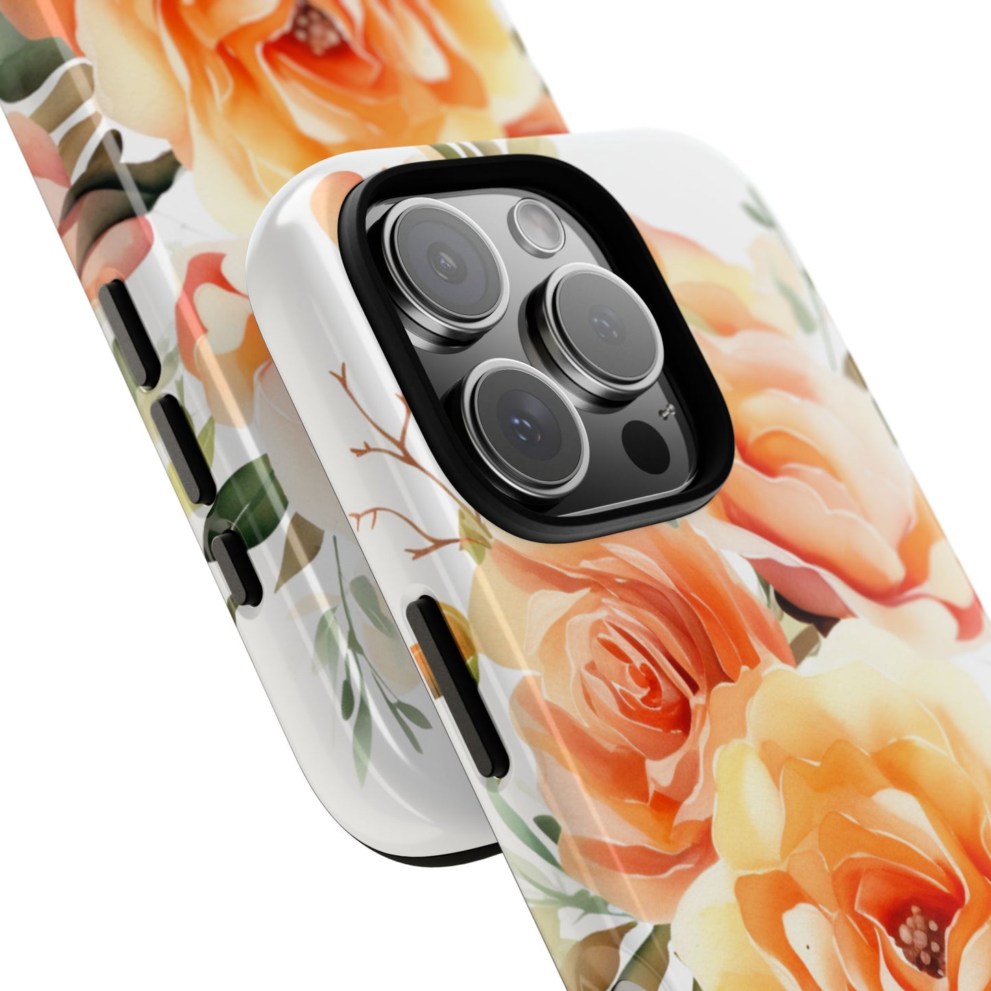 Floral Peach Rose Tough Phone Case — Protective Botanical iPhone Cover