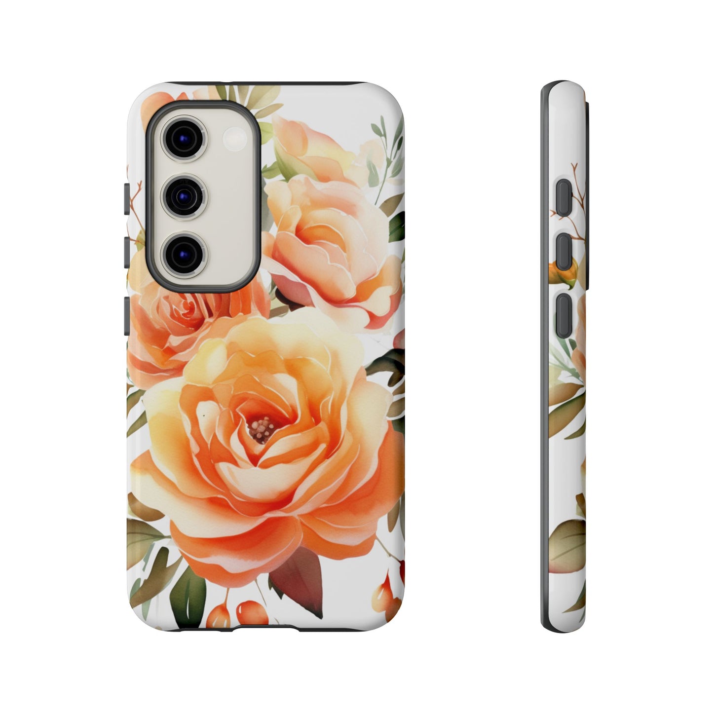 Floral Peach Rose Tough Phone Case — Protective Botanical iPhone Cover