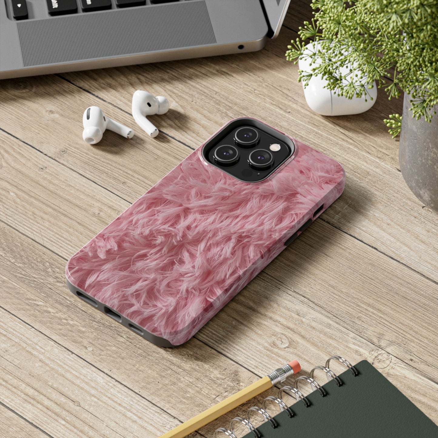Pink Faux Fur Tough Phone Case — Plush Protective iPhone Cover
