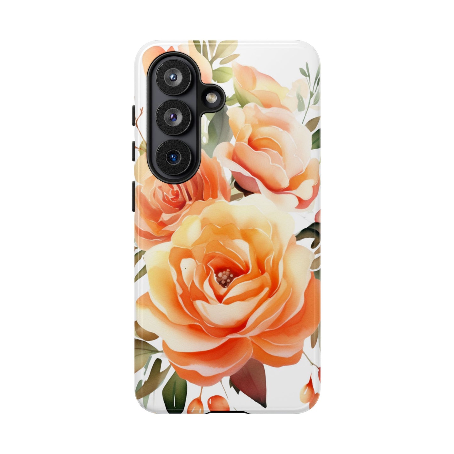 Floral Peach Rose Tough Phone Case — Protective Botanical iPhone Cover