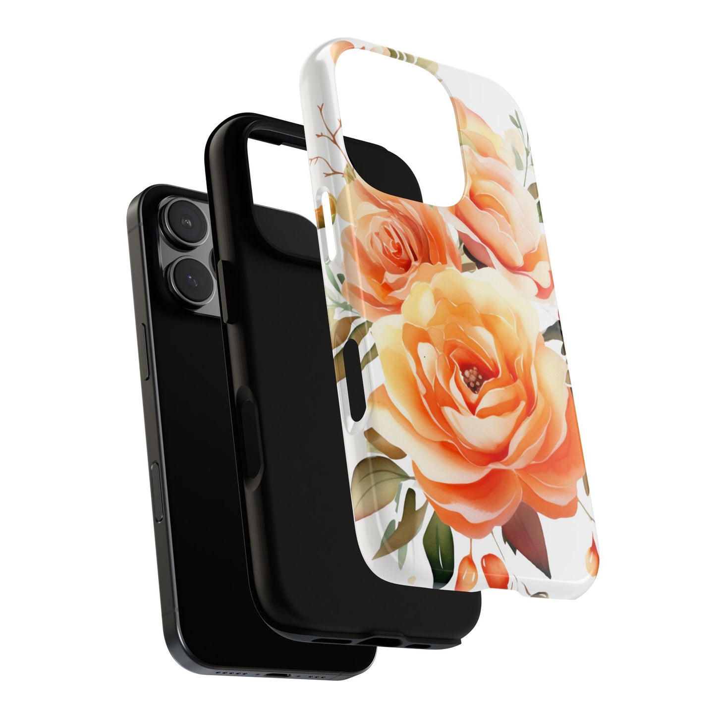 Floral Peach Rose Tough Phone Case — Protective Botanical iPhone Cover
