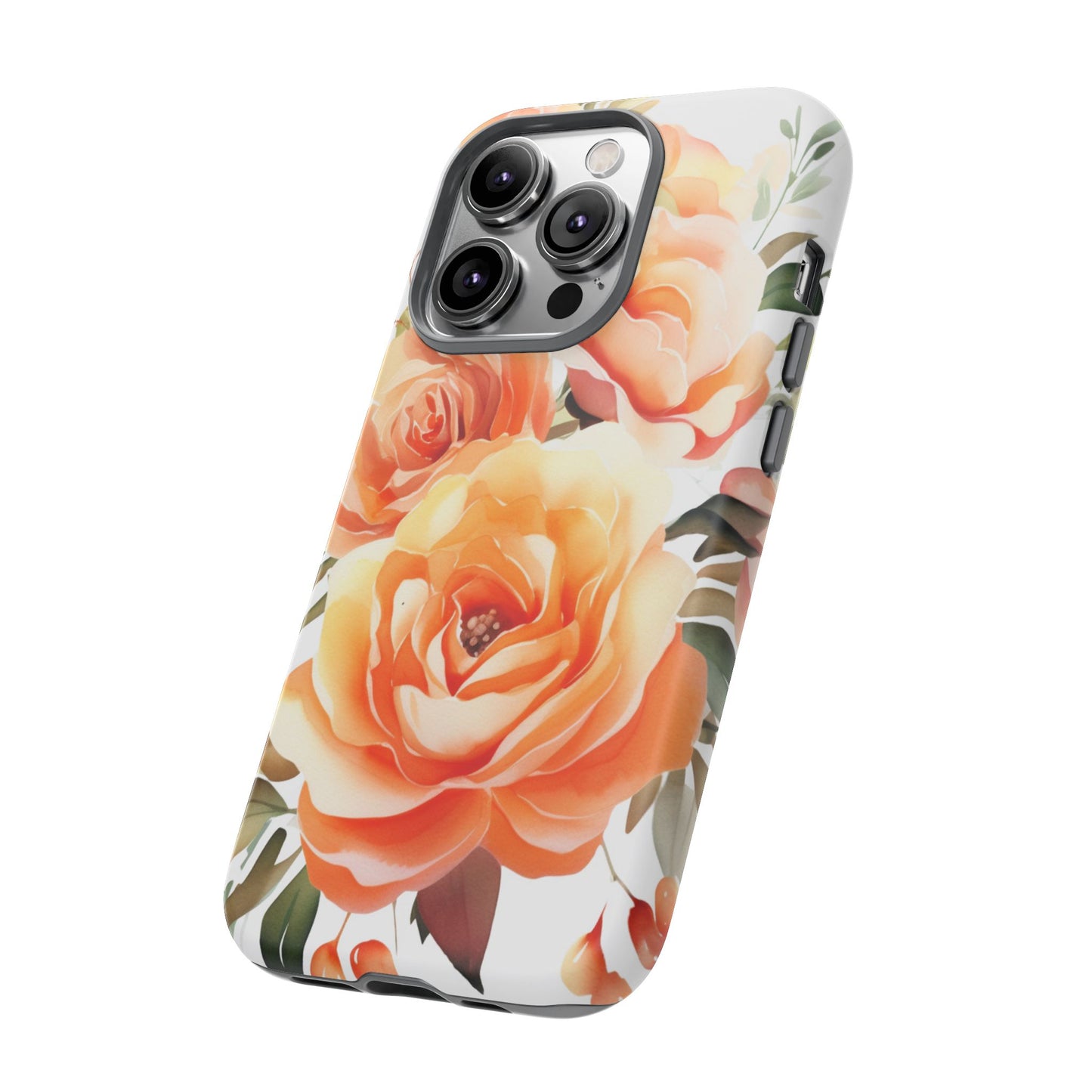 Floral Peach Rose Tough Phone Case — Protective Botanical iPhone Cover