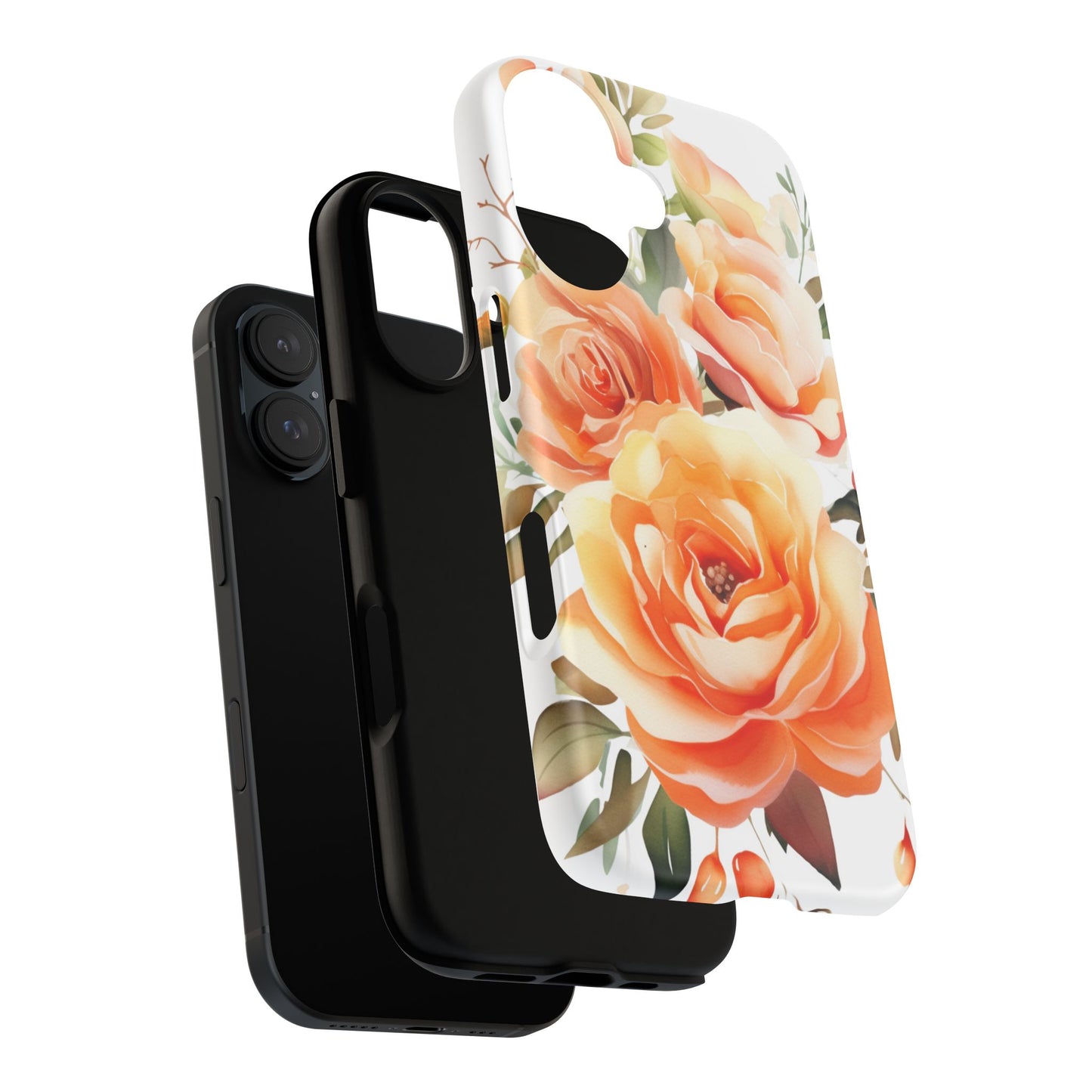 Floral Peach Rose Tough Phone Case — Protective Botanical iPhone Cover