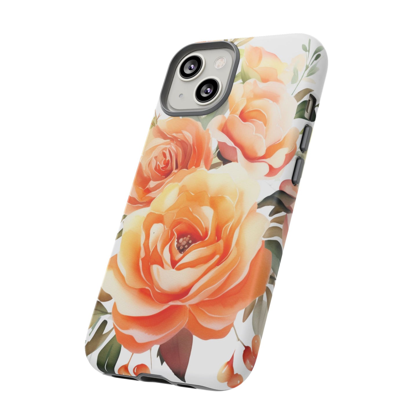 Floral Peach Rose Tough Phone Case — Protective Botanical iPhone Cover
