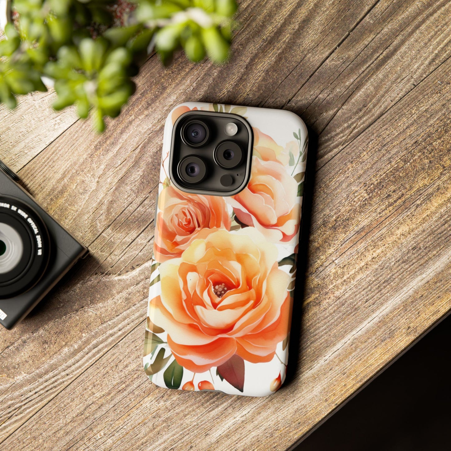 Floral Peach Rose Tough Phone Case — Protective Botanical iPhone Cover